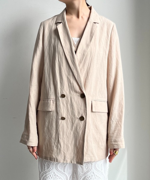 DouDou（ドゥドゥ）の「リヨセルリネンジャケット（テーラードジャケット・レディース・ブラック/ベージュ・FREE）」の3枚目の写真
