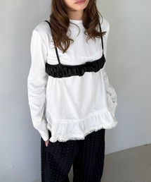【SANSeLF】 フリルヘムロングTシャツ フェミニンカジュアル クルーネック sanw25a041