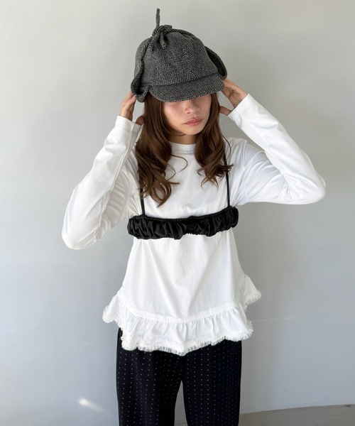 SANSeLF(サンセルフ)の「【SANSeLF】 フリルヘムロングTシャツ フェミニンカジュアル クルーネック sanw25a041(その他トップス・レディース・ブラック/ホワイト・FREE)」の10枚目の写真