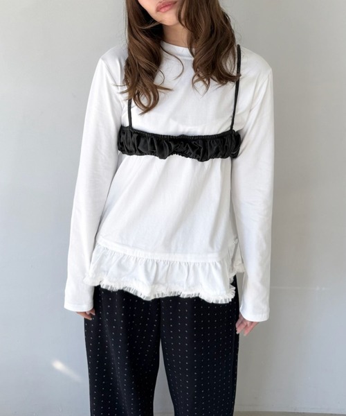 SANSeLF(サンセルフ)の「【SANSeLF】 フリルヘムロングTシャツ フェミニンカジュアル クルーネック sanw25a041(その他トップス・レディース・ブラック/ホワイト・FREE)」の11枚目の写真