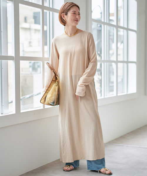 ※なお pas de calais キュプラスパン ワンピース 着回しコーディネート》キュプラコットンボイル ワンピース