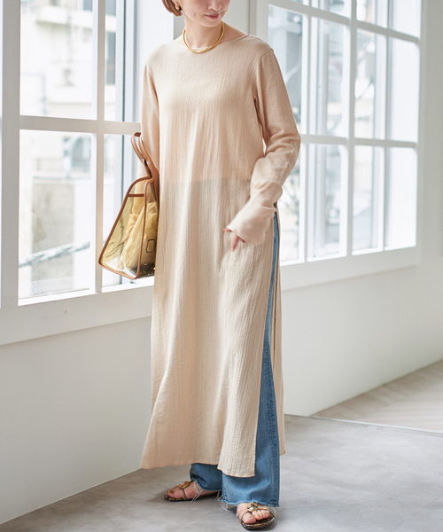 Spick & Span(スピックアンドスパン)の「コットンクレープルーズワンピース(ワンピース・レディース・ベージュ/ホワイト系その他/ブラック・FREE)」の20枚目の写真