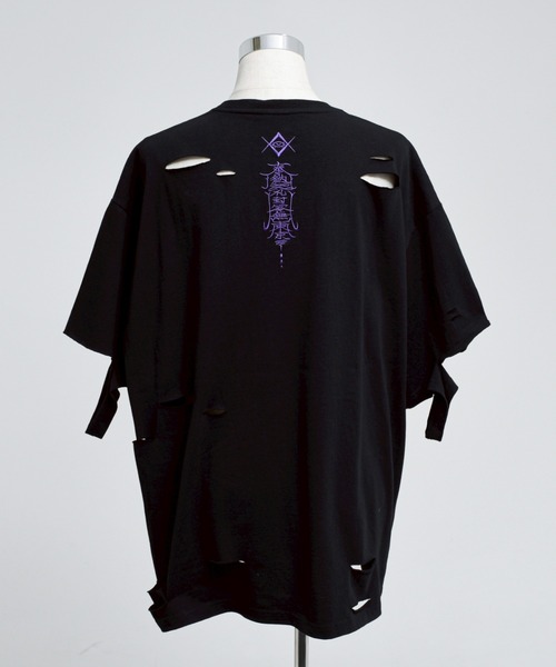 REFLEM/レフレム』ドラゴン刺繍ダメージTシャツ/ハーフスリーブ