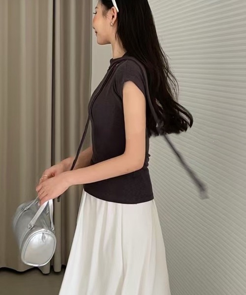 Lace Ladies(レースレディース)の「チョーカー デザイン フレンチスリーブ カットソー トップス(Tシャツ/カットソー・レディース・ブラック/アイボリー/グレー・FREE)」の9枚目の写真