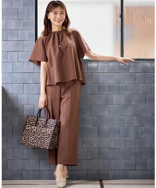 ブラウス シャツ 「夏SALE／UVカット／接触冷感／マシンウォッシュ可／吸水速乾／セットアップ可／夏の通勤におすすめ」ネックギャザータックブラウス セール】【夏SALE／UVカット／接触冷感／マシンウォッシュ可