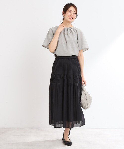 ブラウス シャツ 「夏SALE／UVカット／接触冷感／マシンウォッシュ可／吸水速乾／セットアップ可／夏の通勤におすすめ」ネックギャザータックブラウス セール】【夏SALE／UVカット／接触冷感／マシンウォッシュ可