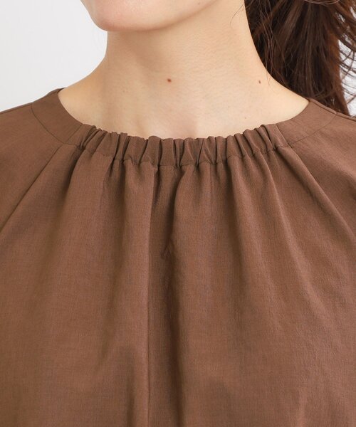 ブラウス シャツ 「夏SALE／UVカット／接触冷感／マシンウォッシュ可／吸水速乾／セットアップ可／夏の通勤におすすめ」ネックギャザータックブラウス 夏SALE／UVカット／接触冷感／マシンウォッシュ可／吸水速乾