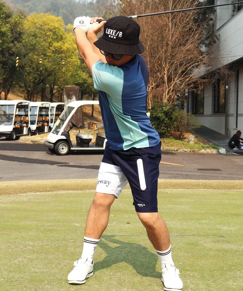 LUXE/R GOLF(ラグジュ ゴルフ)の「(RM)【LUXE/R GOLF】COOL & DRY ストレッチ スムース バイカラー ショートパンツ(スウェットパンツ・メンズ・ホワイト×ブラック/ブラック×グレー/ネイビー×ホワイト/ベージュ系・M/L/XL)」の13枚目の写真