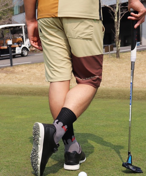LUXE/R GOLF(ラグジュ ゴルフ)の「(RM)【LUXE/R GOLF】COOL & DRY ストレッチ スムース バイカラー ショートパンツ(スウェットパンツ・メンズ・ホワイト×ブラック/ブラック×グレー/ネイビー×ホワイト/ベージュ系・M/L/XL)」の11枚目の写真
