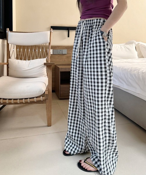 EU VINTAGE ヨーロッパ古着ギンガムチェック柄変形サルエルパンツ EU VINTAGE ヨーロッパ古着ギンガムチェック柄変形サルエル