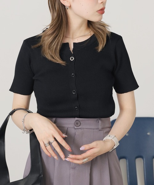 BLANK (ブランク)の「Side Drawstring Ribbon Tops / サイドドロストリボントップス(Tシャツ/カットソー・レディース・ブラック/ライトグリーン・FREE)」の2枚目の写真