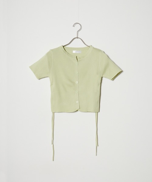 BLANK (ブランク)の「Side Drawstring Ribbon Tops / サイドドロストリボントップス(Tシャツ/カットソー・レディース・ブラック/ライトグリーン・FREE)」の7枚目の写真