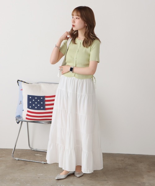 BLANK (ブランク)の「Side Drawstring Ribbon Tops / サイドドロストリボントップス(Tシャツ/カットソー・レディース・ブラック/ライトグリーン・FREE)」の11枚目の写真