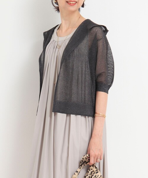 NOLLEY'S LIGHT（ノーリーズライト）の「フードメッシュはおり（カーディガン/ボレロ・レディース・ベージュ/オフホワイト/チャコールグレー・38）」の3枚目の写真