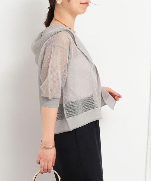 NOLLEY'S LIGHT（ノーリーズライト）の「フードメッシュはおり（カーディガン/ボレロ・レディース・ベージュ/オフホワイト/チャコールグレー・38）」の7枚目の写真