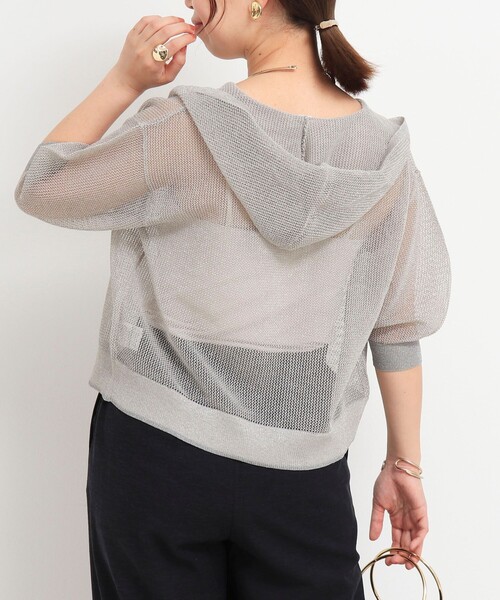 NOLLEY'S LIGHT（ノーリーズライト）の「フードメッシュはおり（カーディガン/ボレロ・レディース・ベージュ/オフホワイト/チャコールグレー・38）」の9枚目の写真