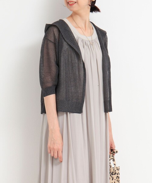 NOLLEY'S LIGHT（ノーリーズライト）の「フードメッシュはおり（カーディガン/ボレロ・レディース・ベージュ/オフホワイト/チャコールグレー・38）」の14枚目の写真
