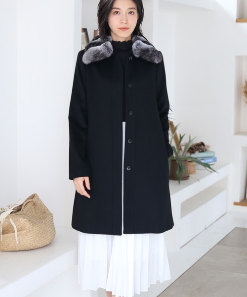 sankyo shokai(サンキョウショウカイ)の「カシミヤ100% チンチラトリム ステンカラー コート(ステンカラーコート・レディース・ダークグレー/グレー系/ブラック・7号/9号/11号/13号)」の4枚目の写真