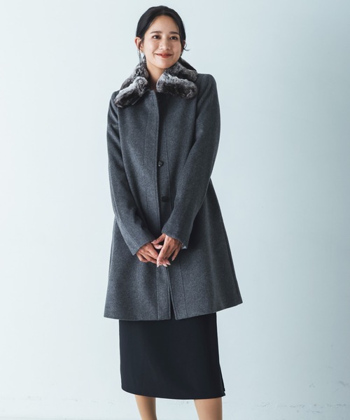 sankyo shokai(サンキョウショウカイ)の「カシミヤ100% チンチラトリム ステンカラー コート(ステンカラーコート・レディース・ダークグレー/グレー系/ブラック・7号/9号/11号/13号)」の7枚目の写真