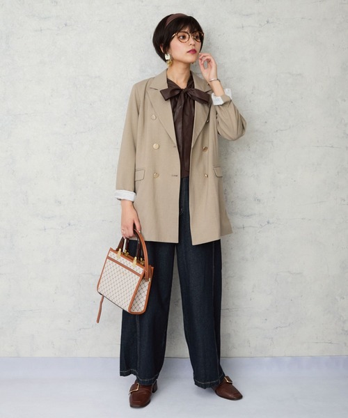 JETSET SOLO PLUS (ジェットセットソロプラス)の「【JETSET SOLO PLUS】コーティングローンボウタイブラウス(シャツ/ブラウス・レディース・ブルー/ブラック/ブラウン・FREE)」の4枚目の写真