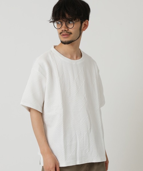 ARCADE(アーケード)の「同色織柄もちもち素材 ボックスシルエット クルーネック ショートスリーブカットソー(Tシャツ/カットソー・メンズ・ベージュ/ホワイト/グレー/ブラック・L/XL/2XL/M)」の12枚目の写真
