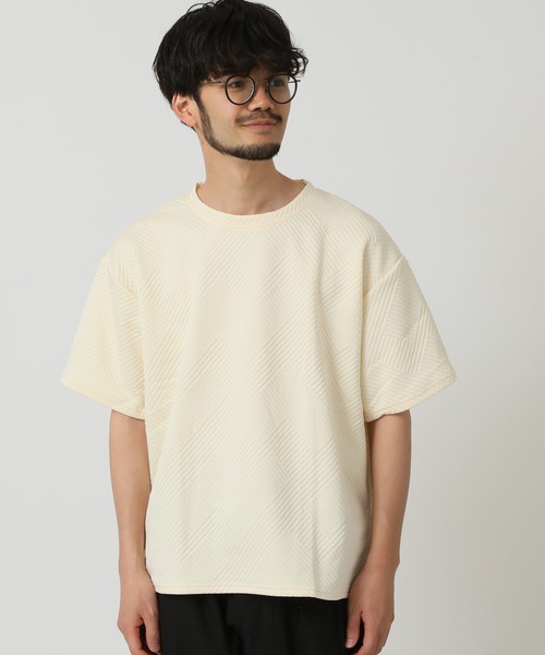 ARCADE(アーケード)の「同色織柄もちもち素材 ボックスシルエット クルーネック ショートスリーブカットソー(Tシャツ/カットソー・メンズ・ベージュ/ホワイト/グレー/ブラック・L/XL/2XL/M)」の15枚目の写真