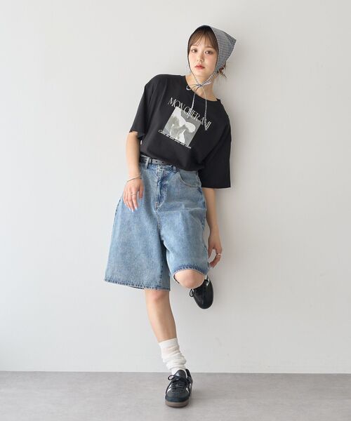 earth music&ecology（アースミュージックアンドエコロジー）の「デニムハーフパンツ（その他パンツ・レディース・ライトインディゴブルー/ブラック・S/M）」の10枚目の写真