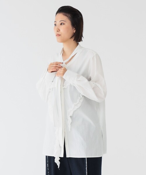 maturely（マチュアリー）の「maturely / オーガニック コットン ハート フリルシャツ（シャツ/ブラウス・レディース・ブラック/オフホワイト・1/0）」の6枚目の写真