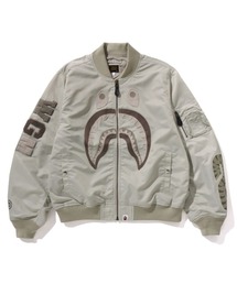 A BATHING APE(AxCVOGCv)TONAL CHAIN STITCH SHARK BOMBER JACKET(~^[WPbg)
