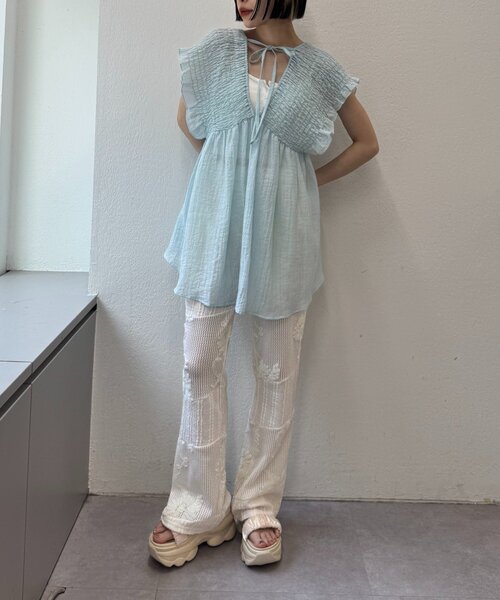 w closet（ダブルクローゼット）の「【2サイズ展開】パッチワークフレアレースパンツ（その他パンツ・レディース・ブラック/アイボリー・1/0）」の9枚目の写真