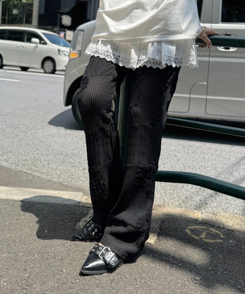 w closet（ダブルクローゼット）の「【2サイズ展開】パッチワークフレアレースパンツ（その他パンツ・レディース・ブラック/アイボリー・1/0）」の21枚目の写真