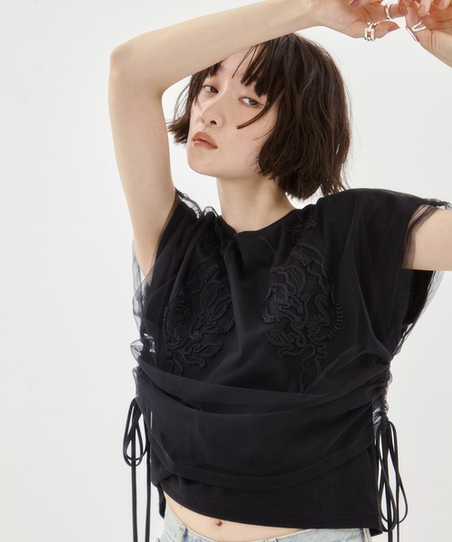 MURRAL/ミューラル】EX.embroidered tulle layered tops/エン