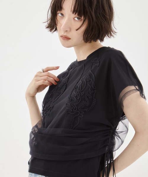 MURRAL/ミューラル】EX.embroidered tulle layered tops/エン
