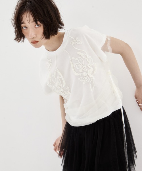 MURRAL/ミューラル】EX.embroidered tulle layered tops/エンブロイ