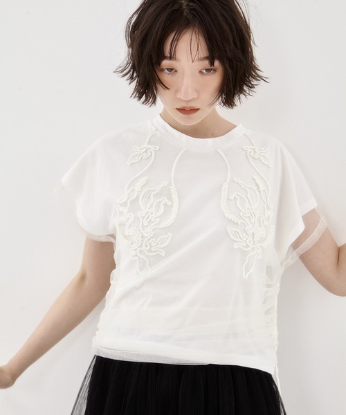 MURRAL/ミューラル】EX.embroidered tulle layered tops/エン