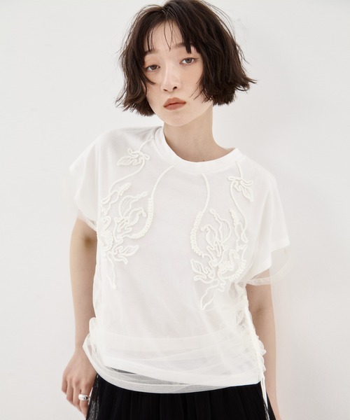 MURRAL/ミューラル】EX.embroidered tulle layered tops/エンブロイ