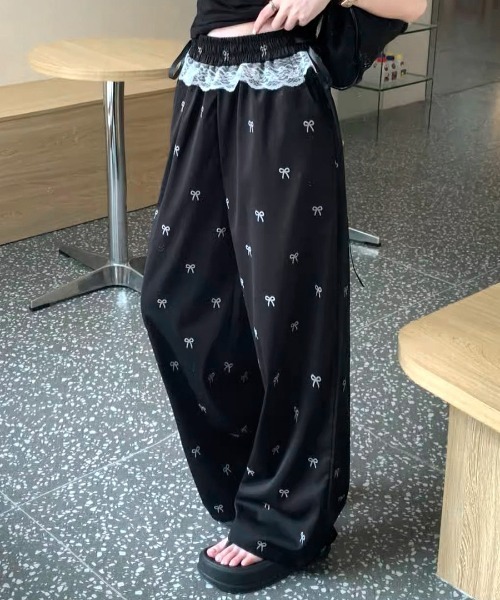 REMUR(レミュール)の「ウエストレースリボン総柄パンツ(その他パンツ・レディース・ブラック/アイボリー・L/M/S)」の16枚目の写真