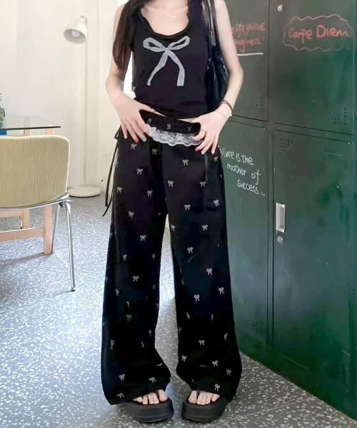 REMUR(レミュール)の「ウエストレースリボン総柄パンツ(その他パンツ・レディース・ブラック/アイボリー・L/M/S)」の13枚目の写真