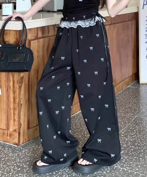 REMUR(レミュール)の「ウエストレースリボン総柄パンツ(その他パンツ・レディース・ブラック/アイボリー・L/M/S)」の19枚目の写真