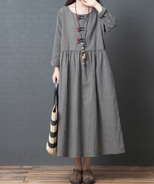SallyLunn(サリーラン)の「チェック切り替えロングワンピース(ワンピース・レディース・ブラック・MEDIUM/LARGE)」の1枚目の写真