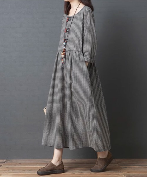 SallyLunn(サリーラン)の「チェック切り替えロングワンピース(ワンピース・レディース・ブラック・MEDIUM/LARGE)」の3枚目の写真