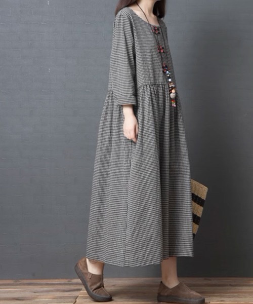 SallyLunn(サリーラン)の「チェック切り替えロングワンピース(ワンピース・レディース・ブラック・MEDIUM/LARGE)」の4枚目の写真