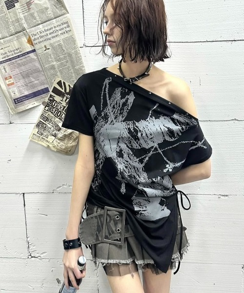 セール】【Cest Nous】Off-shoulder ruched T-shirt / 【セヌー】オフ 