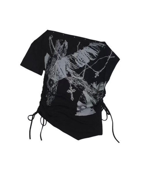 セール】【Cest Nous】Off-shoulder ruched T-shirt / 【セヌー】オフ