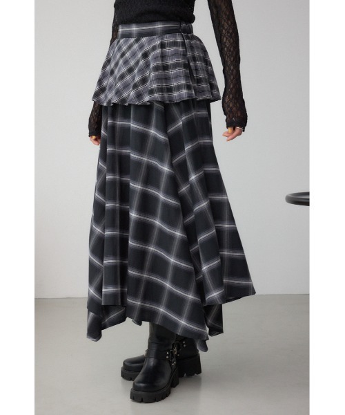 AZUL by moussy(アズールバイマウジー)の「イレヘムチェックスカート(スカート・レディース・ブラック系その他/ブラウン系その他・FREE)」の2枚目の写真