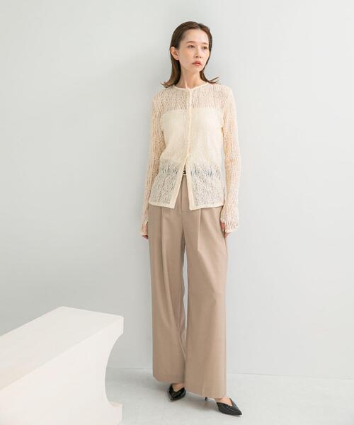 URBAN RESEARCH ROSSO WOMEN（アーバンリサーチ　ロッソ）の「ウール混防シワハイウエストワイドスラックス（その他パンツ・レディース・グレー/ベージュ/ネイビー・34/36/38/TALL）」の4枚目の写真