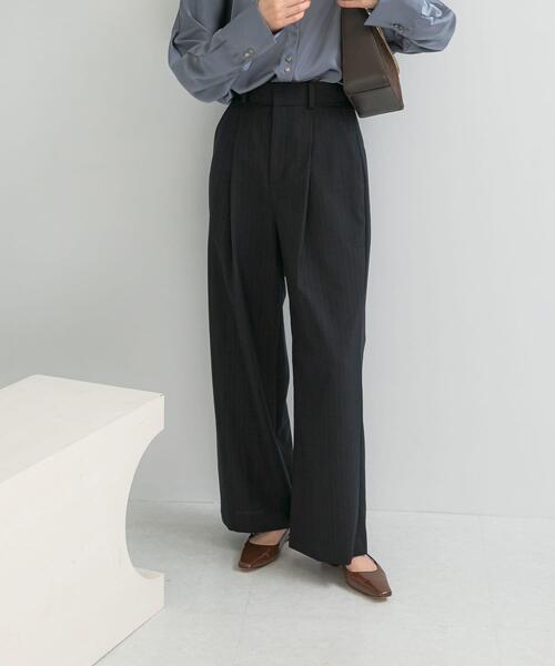 【L/BEIGE】ウール混防シワハイウエストワイドスラックス セール】ウール混防シワハイウエストワイドスラックス（その他パンツ