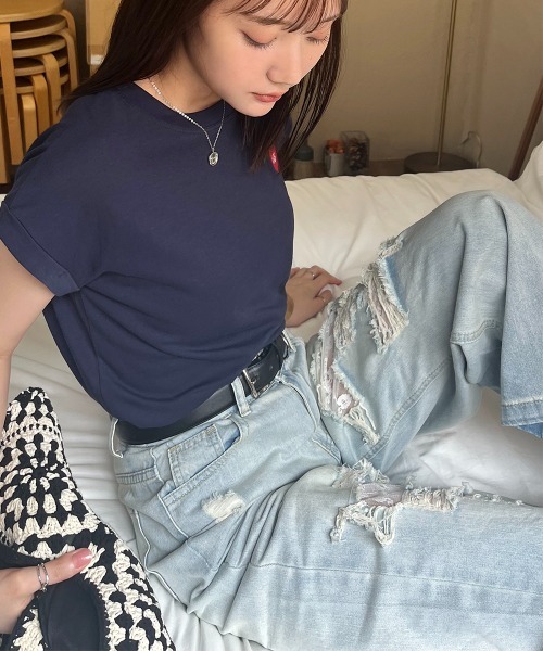 Rejoule(リジュール)の「レースダメージデニムパンツ(デニムパンツ・レディース・ライトブルー・S/M)」の9枚目の写真
