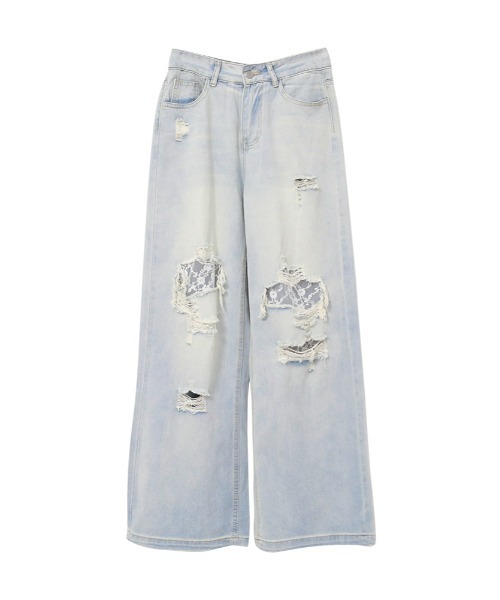 Rejoule(リジュール)の「レースダメージデニムパンツ(デニムパンツ・レディース・ライトブルー・S/M)」の12枚目の写真