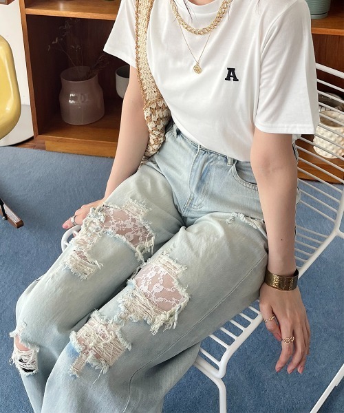 Rejoule(リジュール)の「レースダメージデニムパンツ(デニムパンツ・レディース・ライトブルー・S/M)」の6枚目の写真